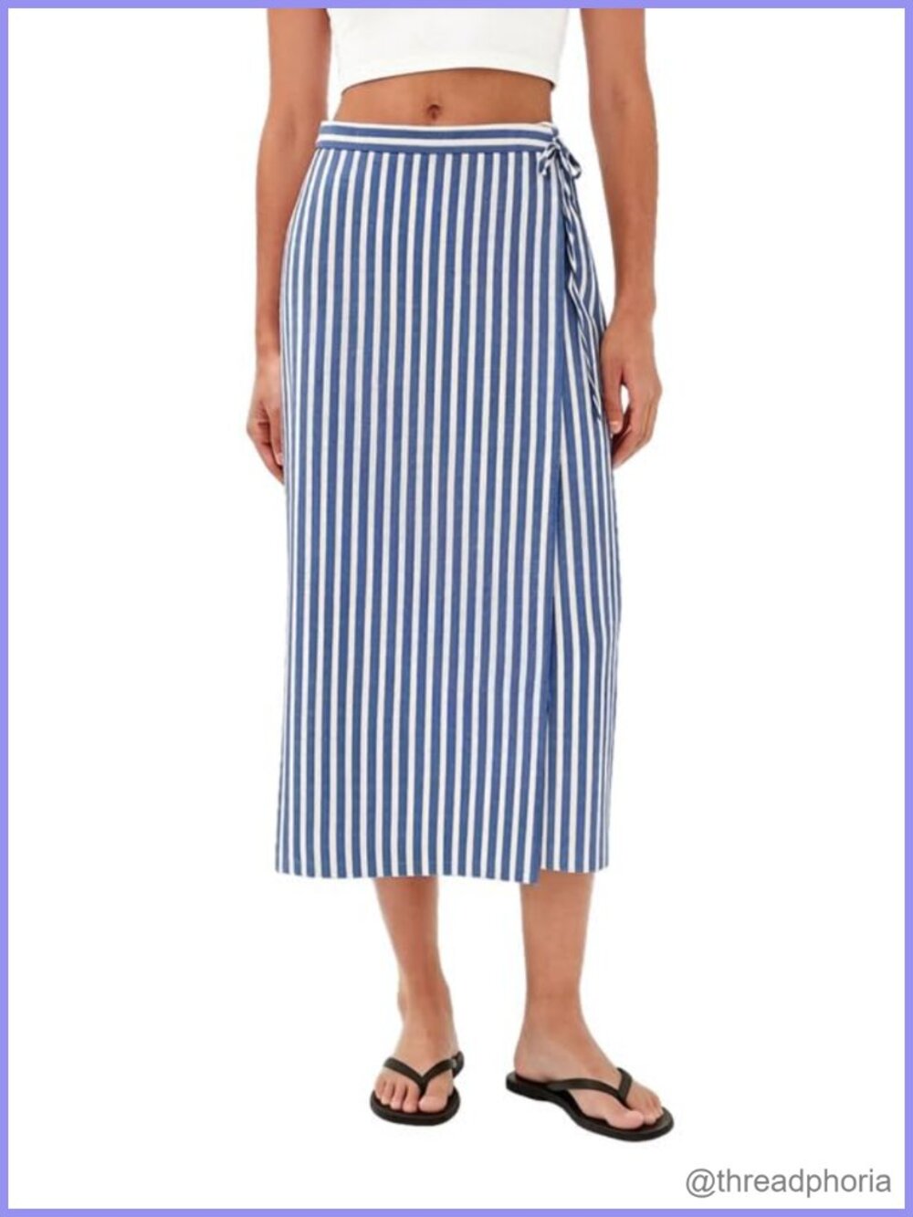 Linen Cotton Wrap Midi Skirt High Waist Tie Waist Side Slit